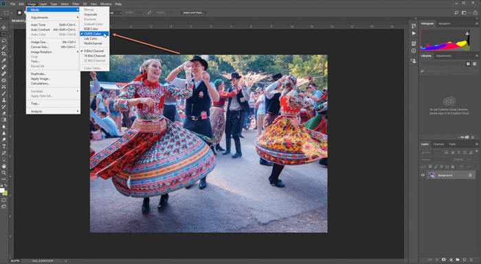 A photo of traditional dancers opened for editing in Photoshop