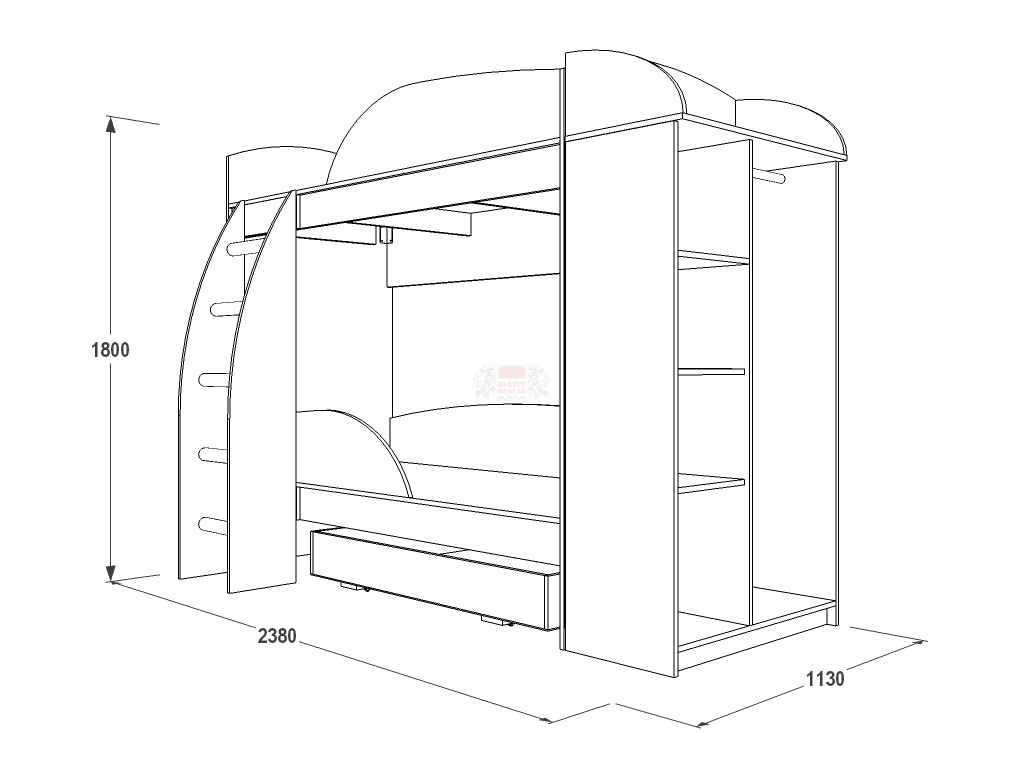 Кровать детская двухъярусная чертеж с размерами