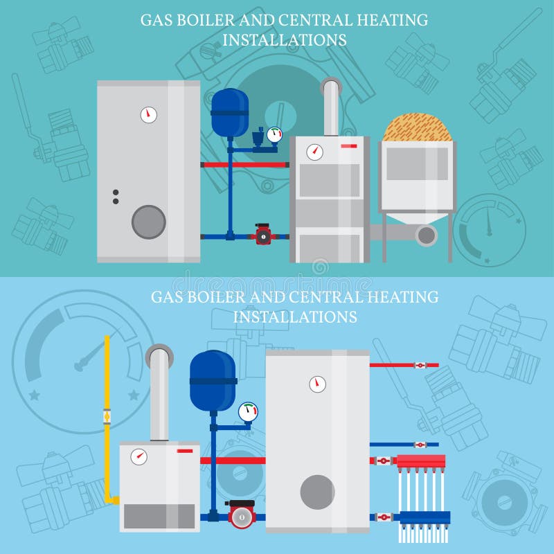 Gas boiler and central heating installations stock illustration