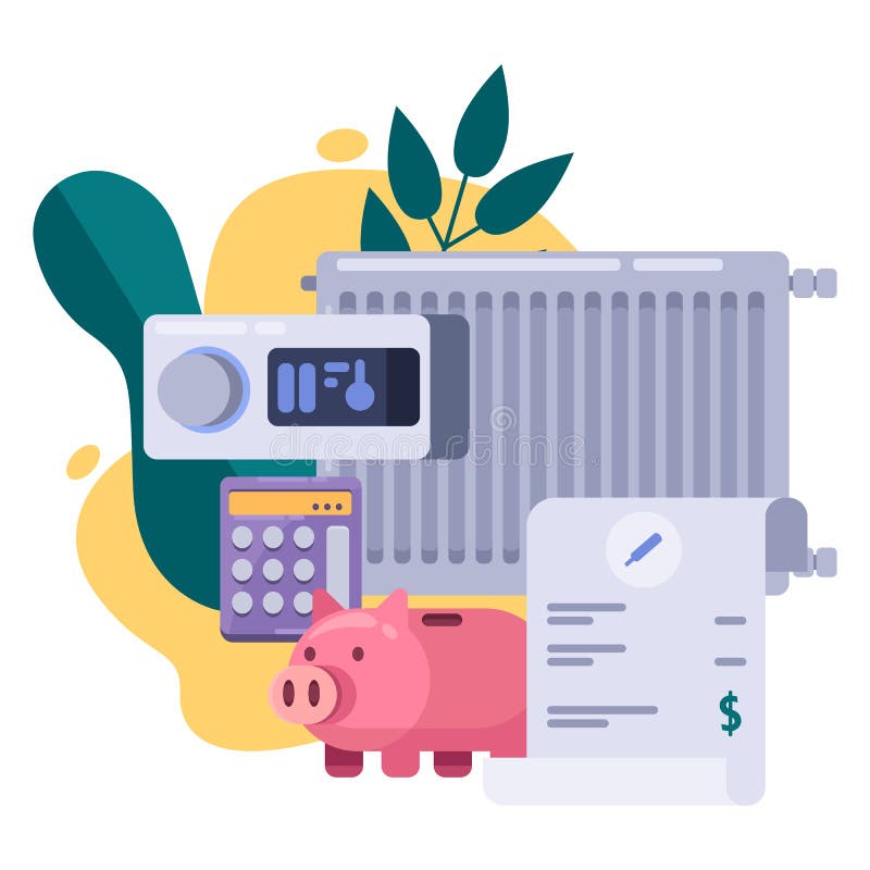 Utility bills and saving resources concept. Vector flat illustration. Heating invoice payment vector illustration