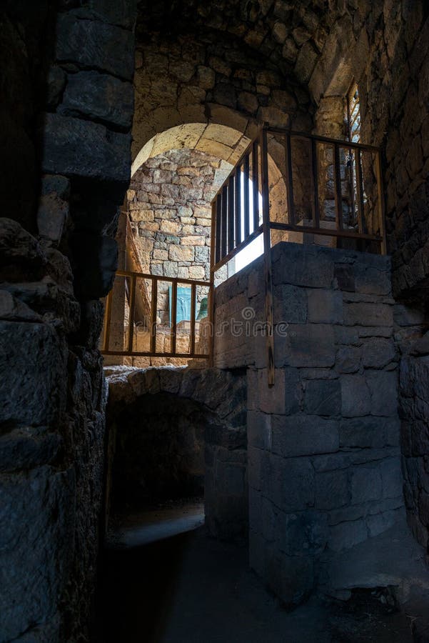 Walk around Tatev Monastery, interior - old stone walls and arches stock image