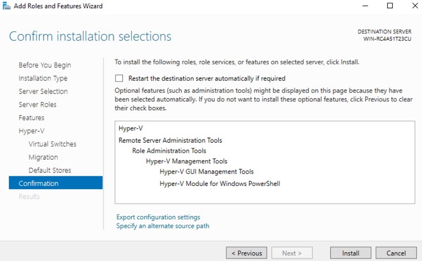 Confirmation page (Server Core Installation vs GUI)