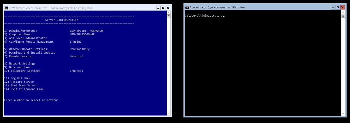 Hyper-V Server interface (Server Core Installation vs GUI)