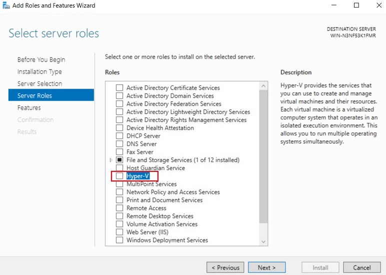 Select server roles (Server Core Installation vs GUI)